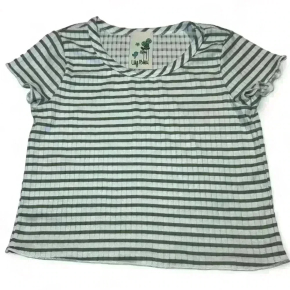 Lily Bleu - white/olive green stripe top-Girls size 5 - Picture 1 of 4